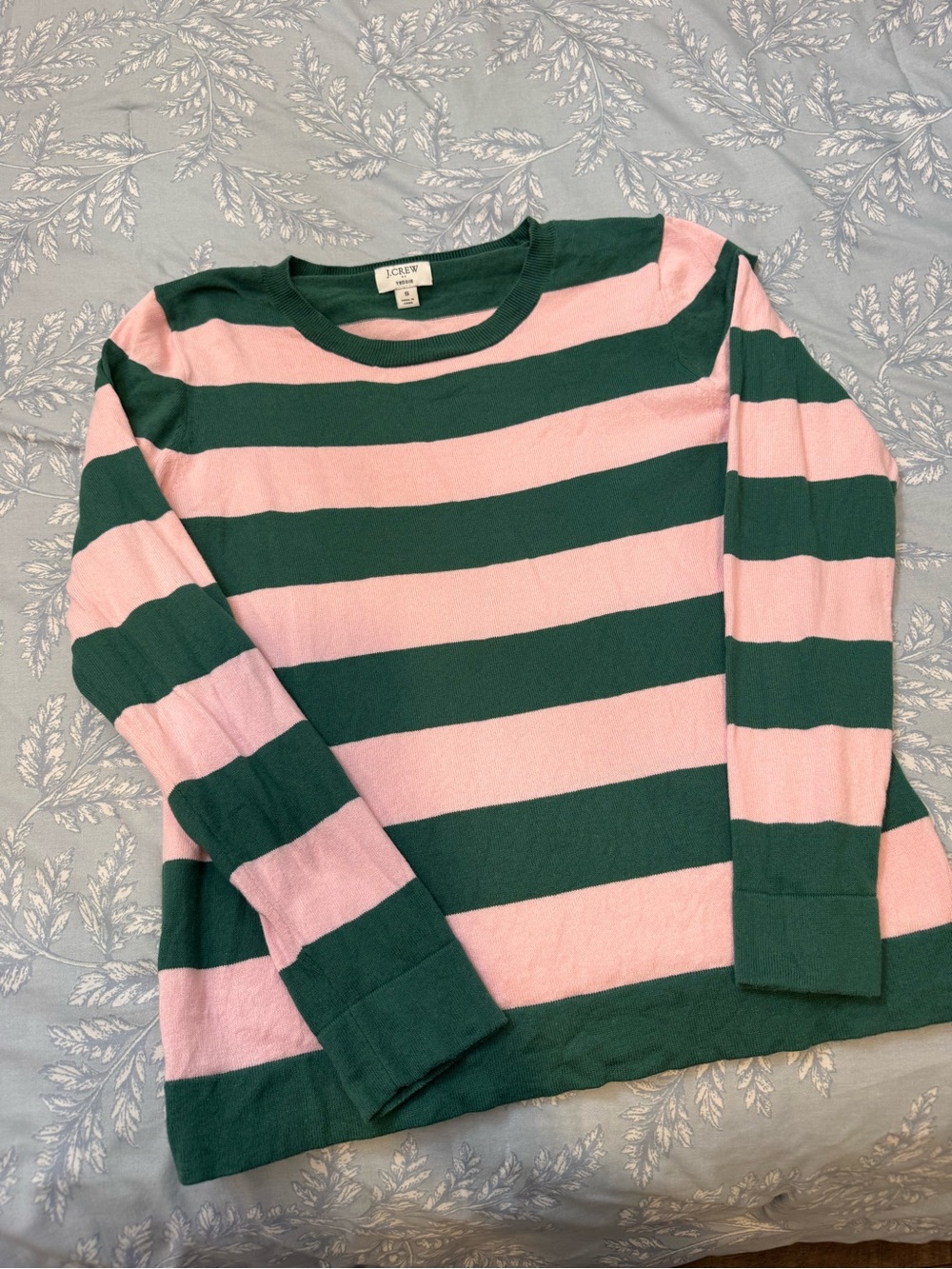 J. Crew Pink and Green Striped Long-Sleeve Sweater